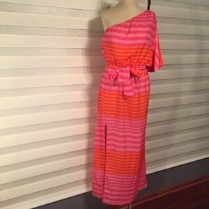 Mud Pie Bag Lady Striped Maxi One Shoulder Dress